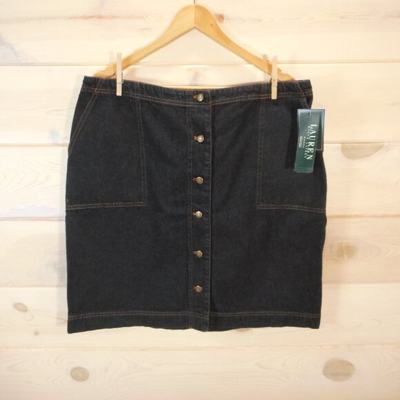 Lauren Ralph Lauren Jean Co. Women’s 18W Denim Skirt Black Button-up NWT Vintage - Picture 1 of 11